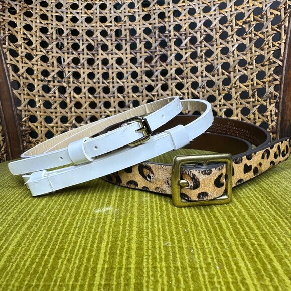 Bundle of 2 Skinny Belts Animal Print White Patent Adjustable Size Medium - Picture 1 of 7